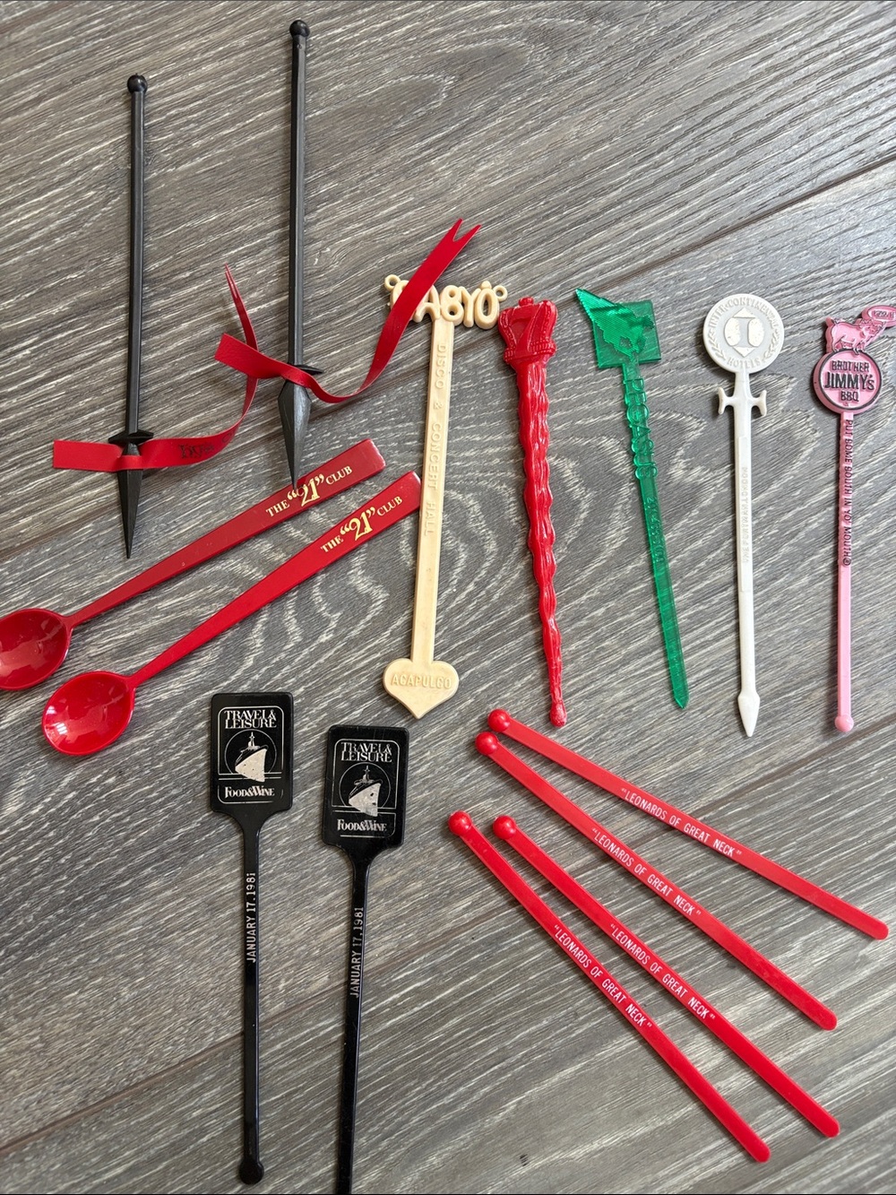 Vintage Bar Picks & Swizzle Sticks in Red, Black, Green, Cream, Pink